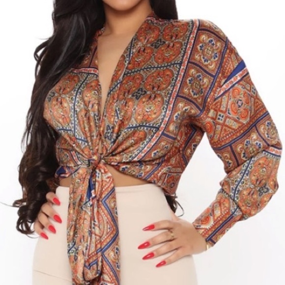 Fashion Nova Tops - Satin tie up crop top blouse nova